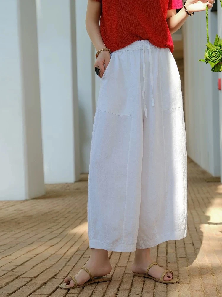 夏季新款汉麻文艺休闲敦实垂坠显瘦清凉萝卜裤八分裤25110