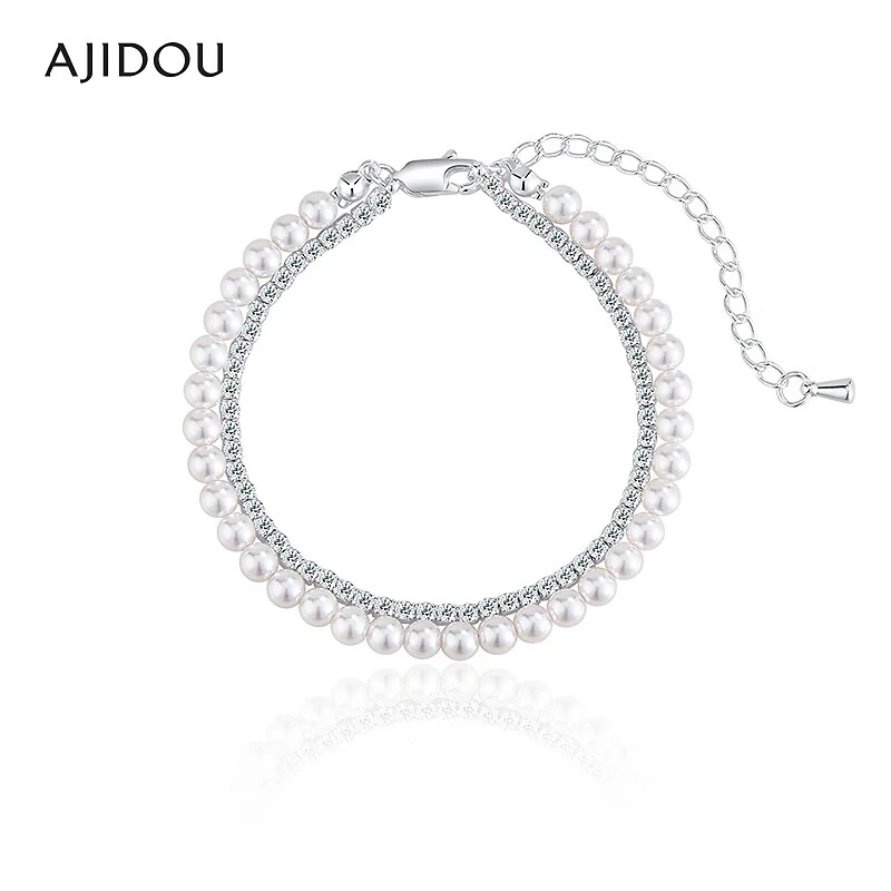 非金属仿水晶手链 AJIDOU阿吉豆手链女款珍珠双层叠戴手串【SGB】