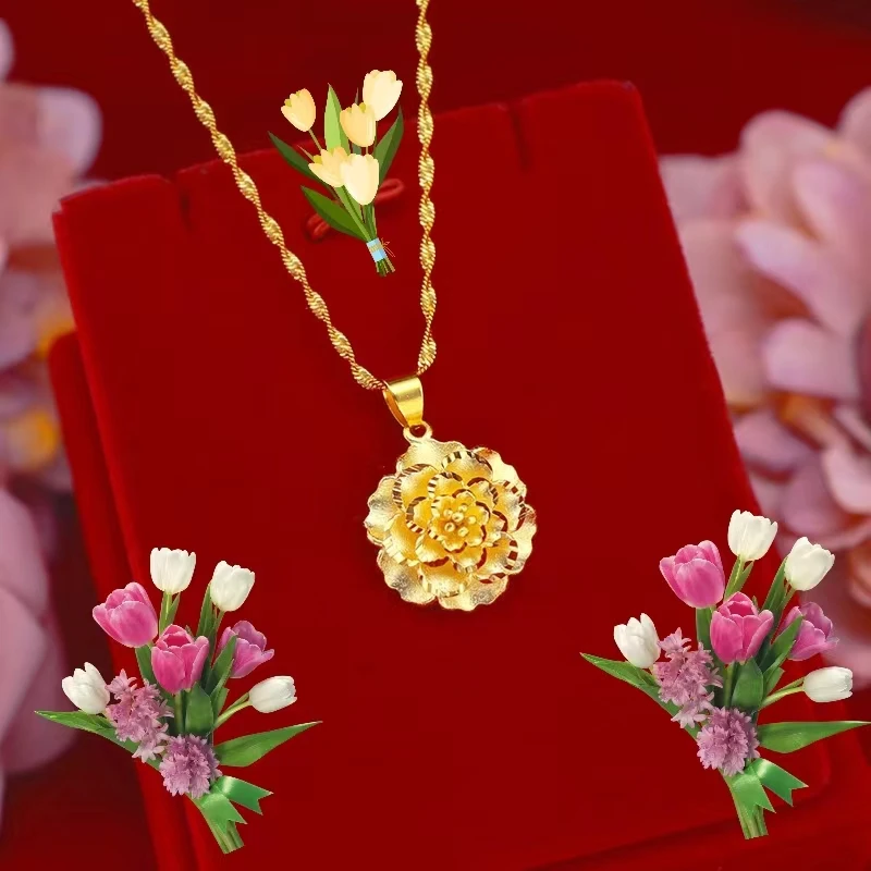 合金项链 【牡丹花】项链高级复古精美优雅百搭大气吊坠
