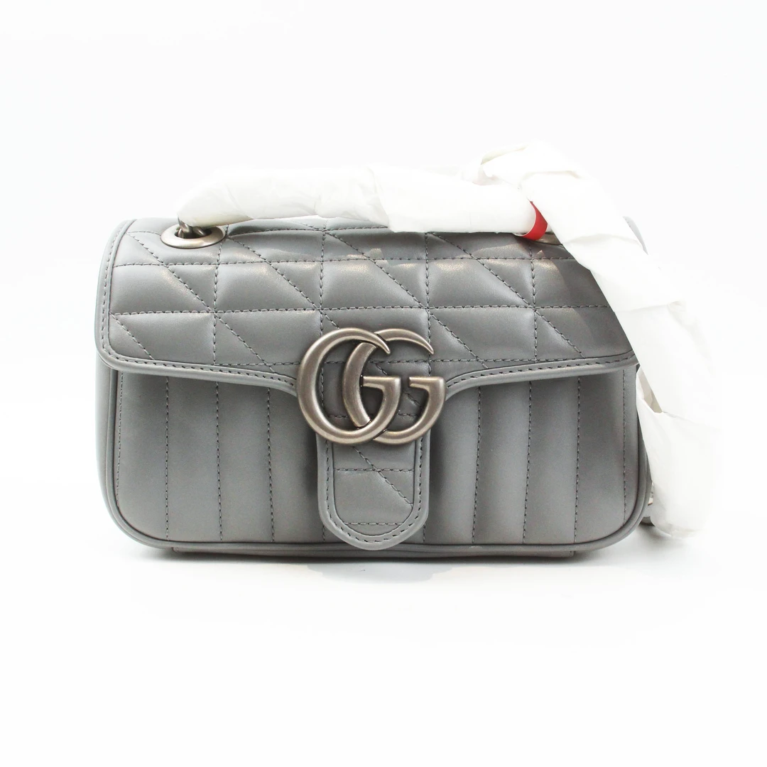 95新 GUCCI/古驰 75751B灰色GG marmont mini单肩斜挎包