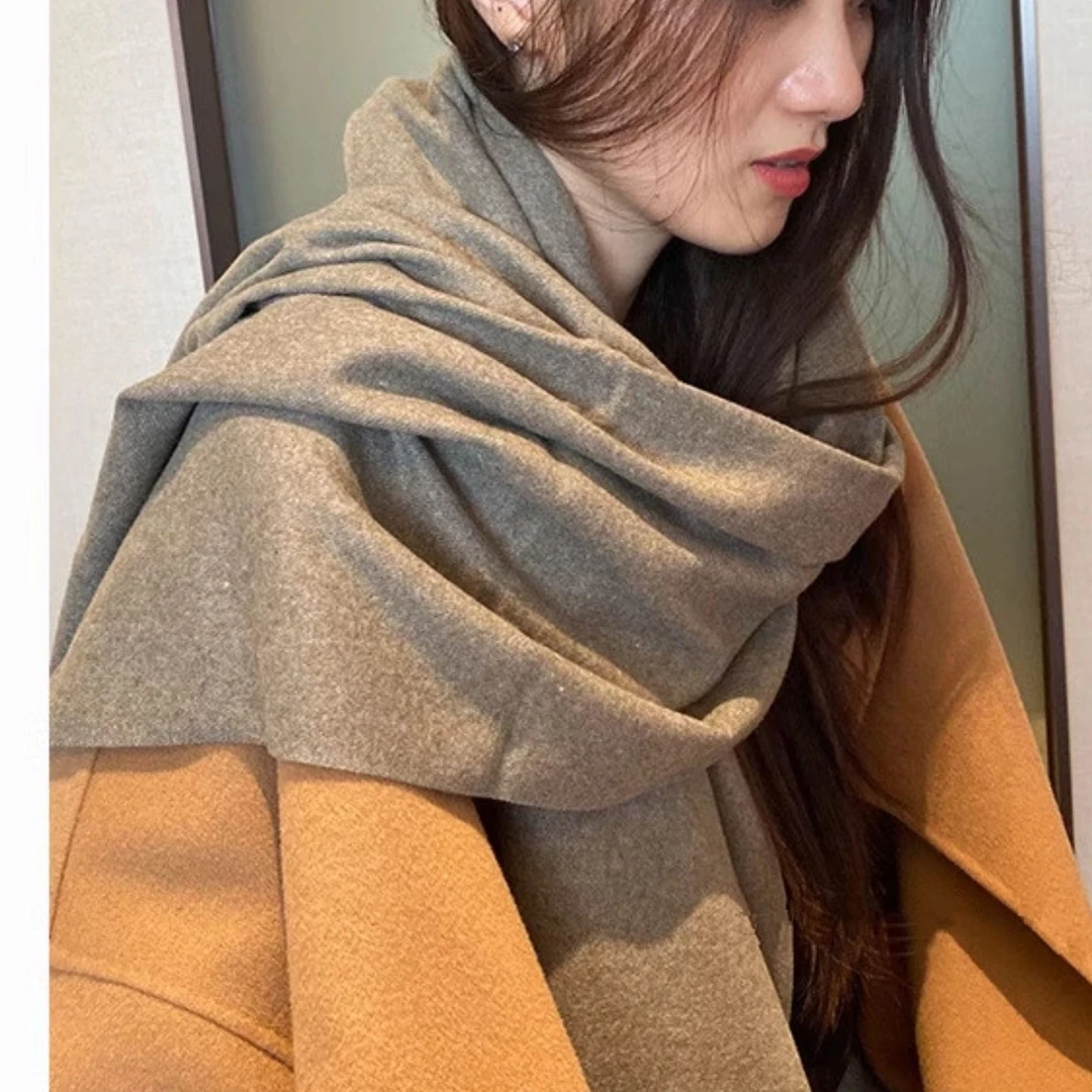 WWL0256   原绒色羊毛紫本色围巾加厚