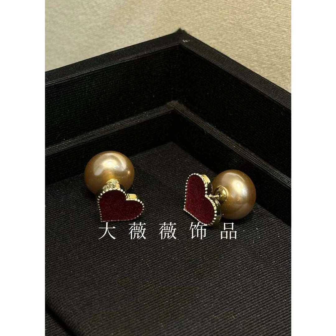 铜合金耳饰 红色爱心珠珠耳饰-5514