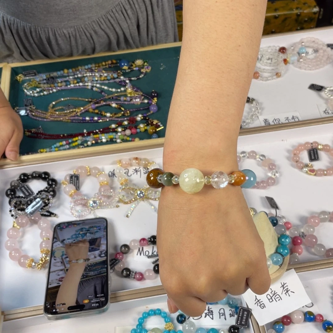 烟晶手链银S800镀金镶嵌