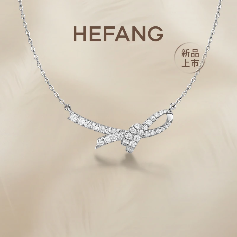【新品】HEFANG 链子925银合成锆石 丝带情书项链
