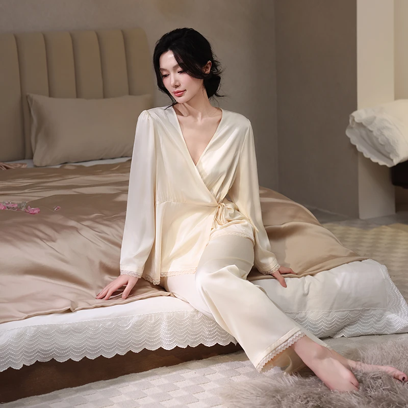 春秋款睡衣女冰丝2025新款长袖薄款性感家居服高级感仿真丝绸套装