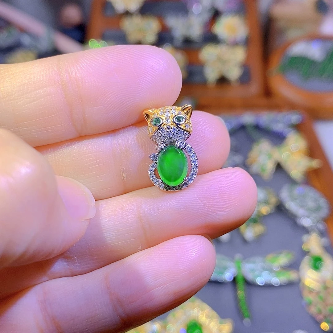 颈饰银S925镶嵌翡翠