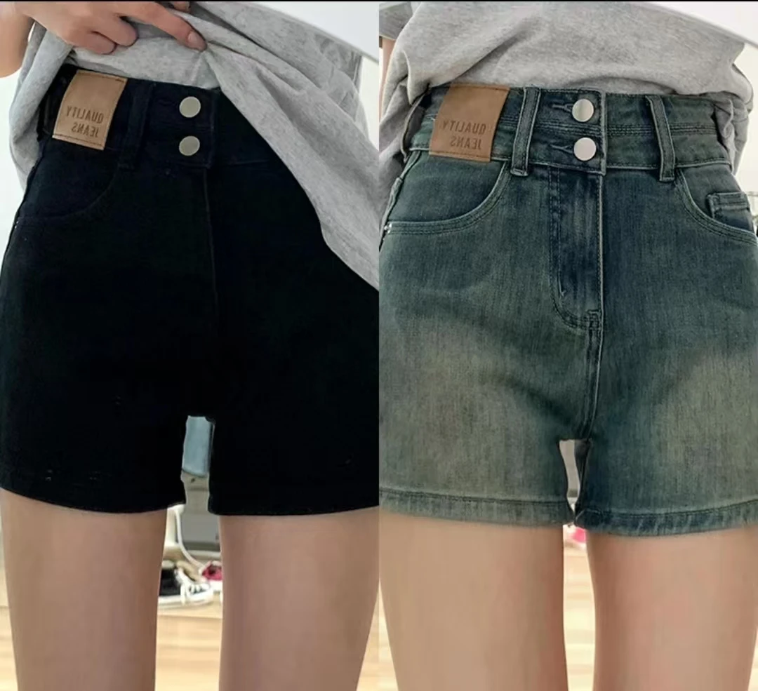 美式复古丰胯短裤女春高腰性感辣妹紧身弹力热辣超短裤
