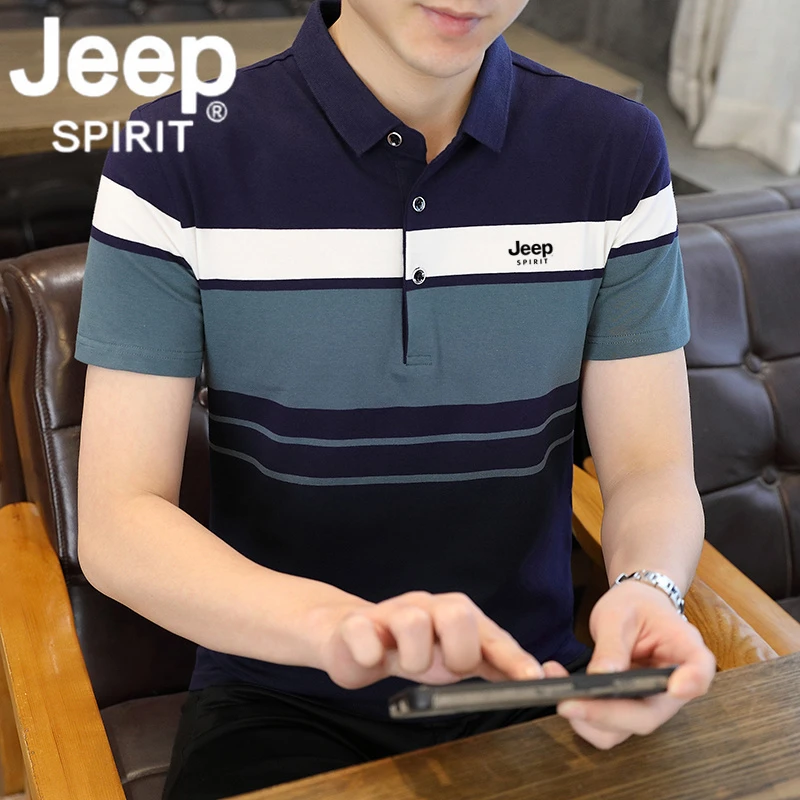 JEEP SPIRIT吉普休闲短袖t恤男士夏季2025新款上衣服宽松翻领Polo