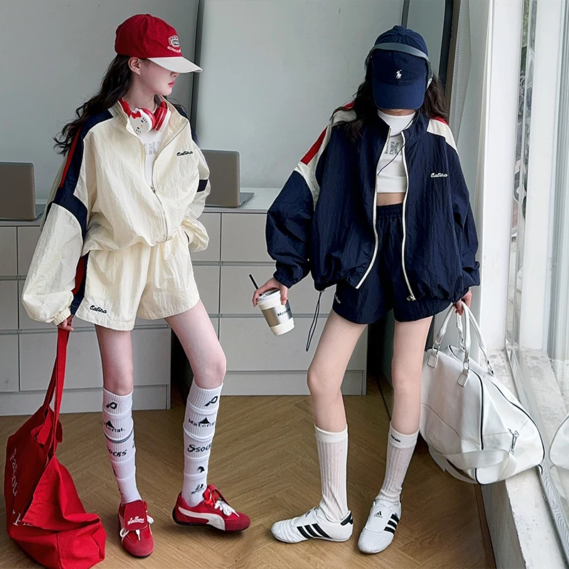 女童夏季防晒衣短裤套装2025新款儿童时尚运动遮阳外套夏装中大童