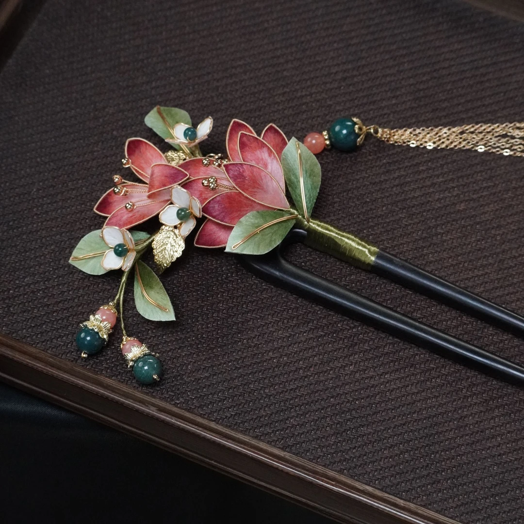 牡丹木U非遗缠花古风非遗新中式复古头饰