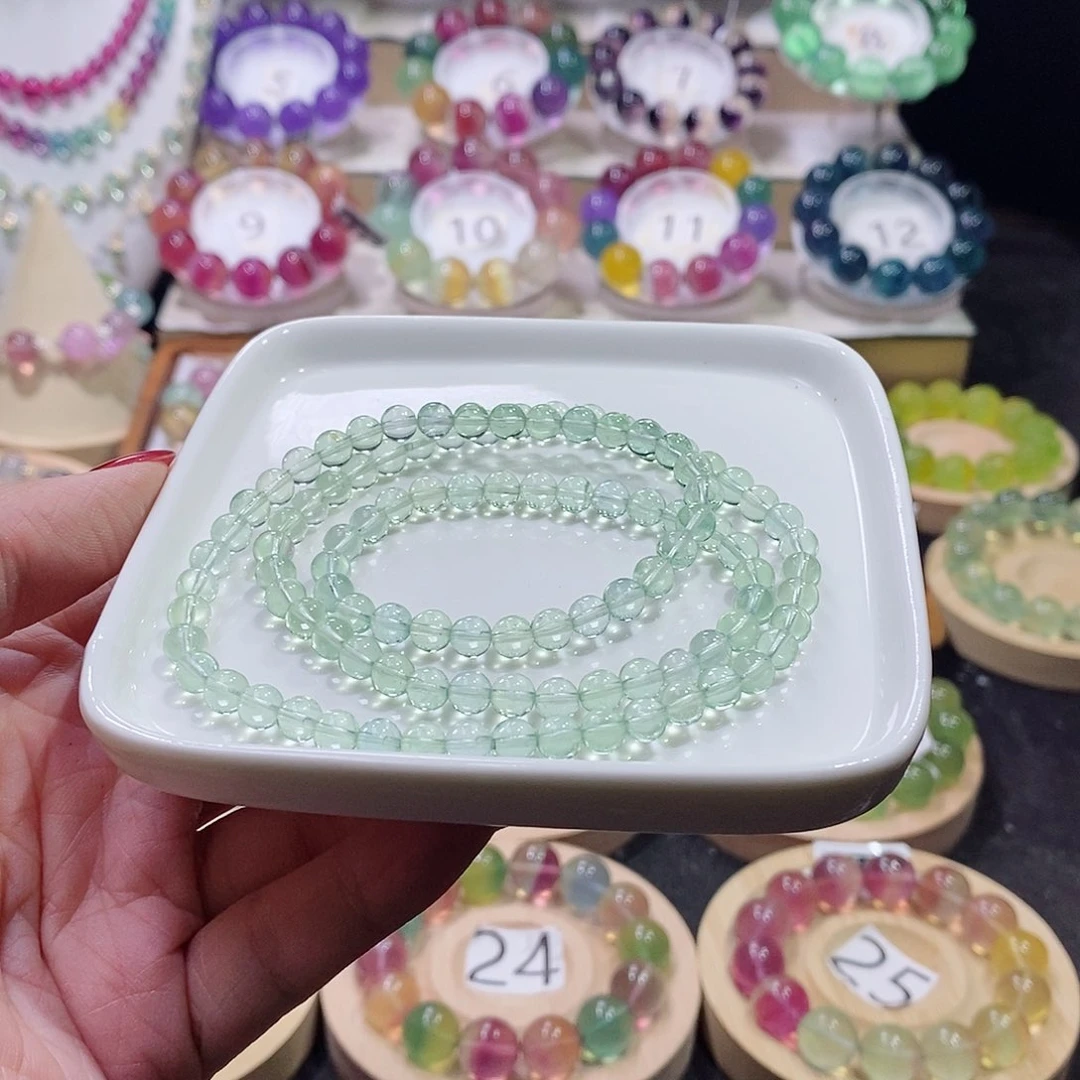 萤石手链未镶嵌薄荷绿三圈5加