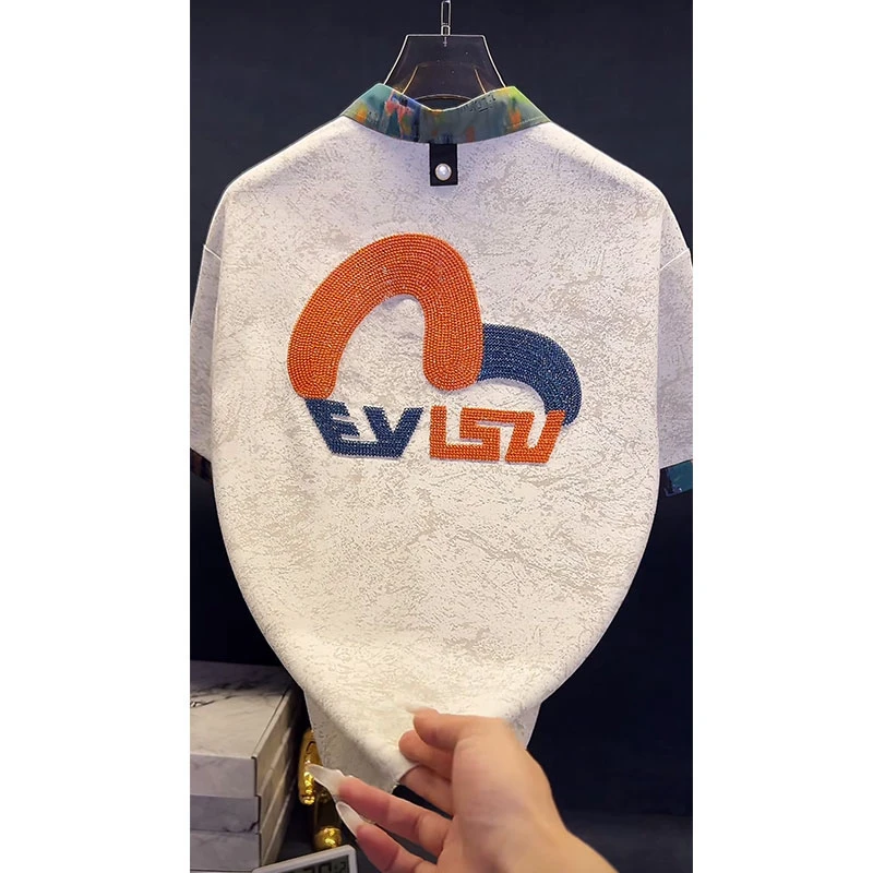 欧货轻奢高定大牌男装Polo衫2025夏季新款字母刺绣宽松白色体恤潮