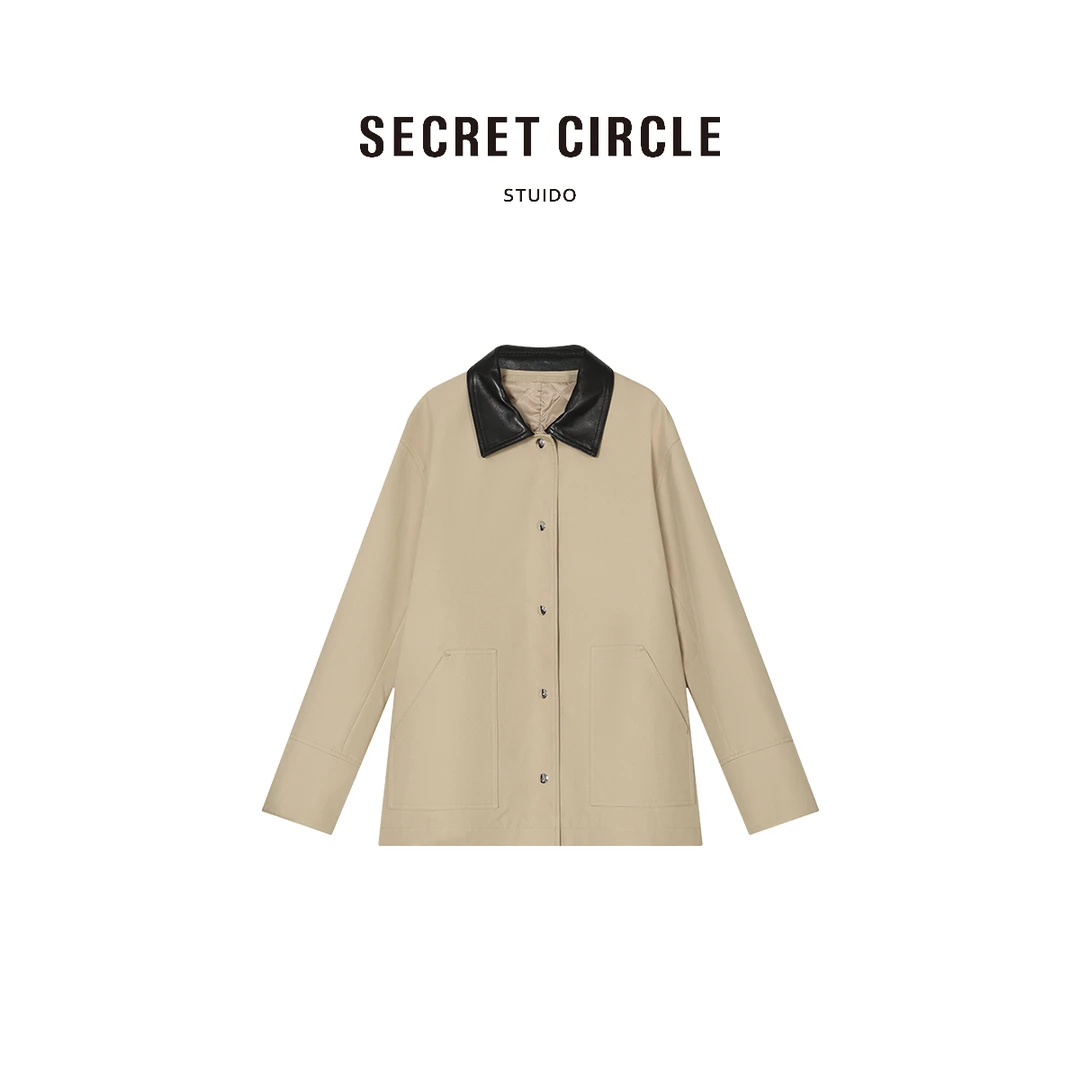 SECRET CIRCLE·秘社 拼色翻领风衣单排扣长袖通勤外套19516