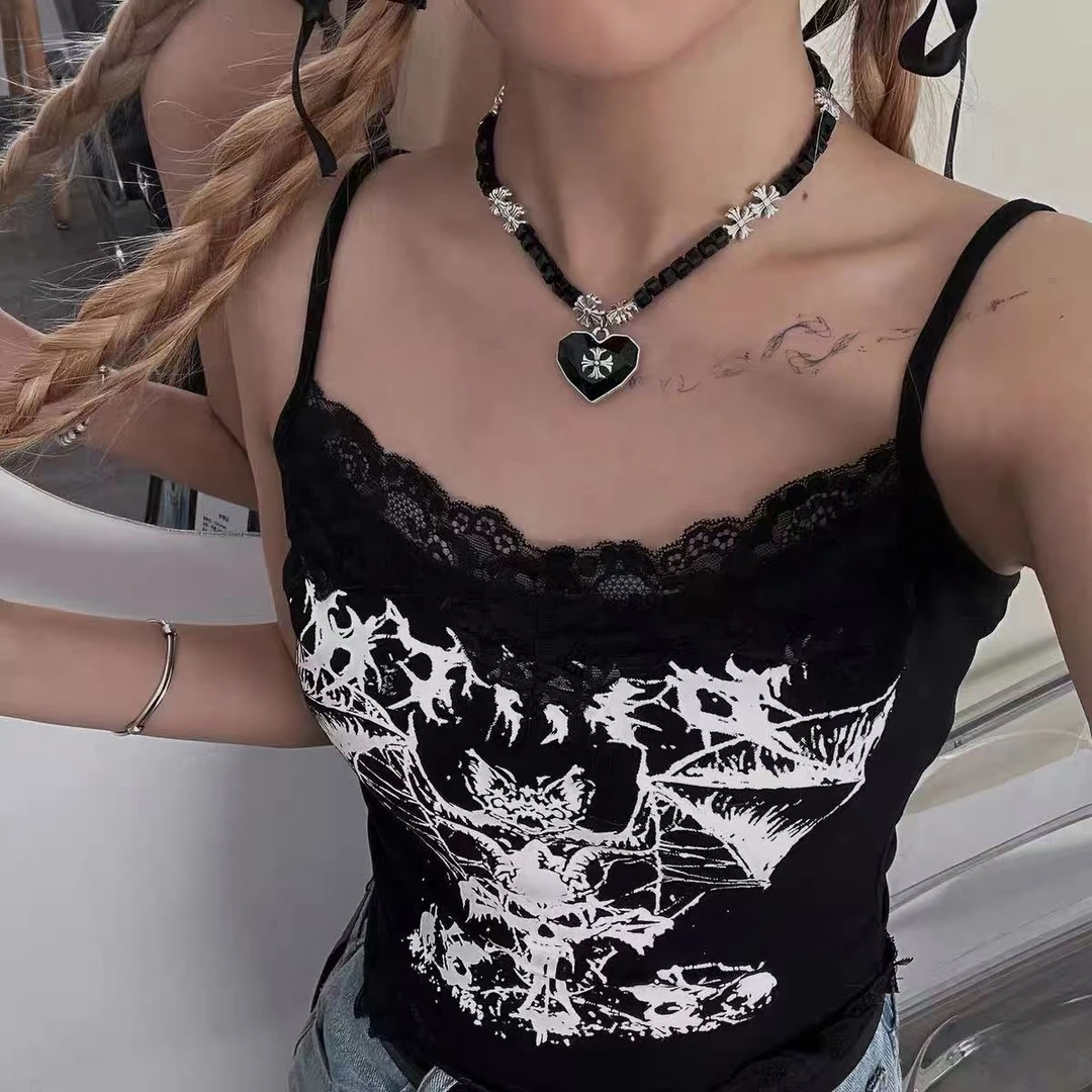 合金项链 夸张克罗爱心水晶项链高级感轻奢日韩风锁骨链饰品女