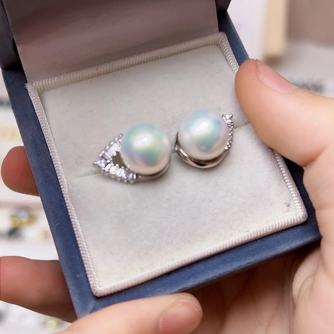 淡水珍珠耳饰银S925镶嵌吃**喵