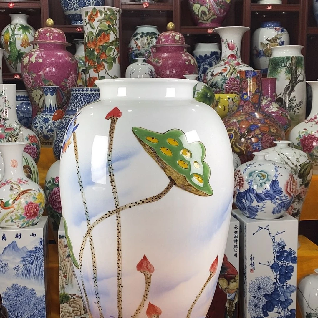 兰***花陶摆件景德镇陶瓷冬瓜瓶