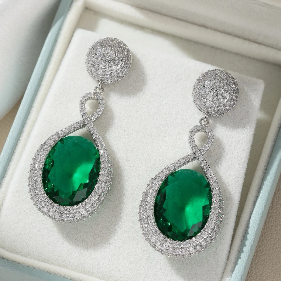 铜合金合成锆石耳饰 3633高级轻奢时尚椭圆形流苏耳环