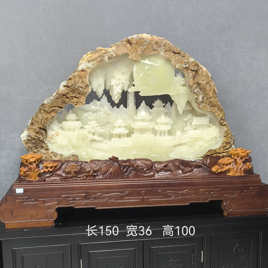 纯手工雕刻山水题材居家商务玄关入户门摆件