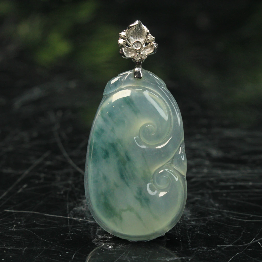 23ZB天然缅甸A货翡翠飘花如意吊坠/000575嘉禾珍宝