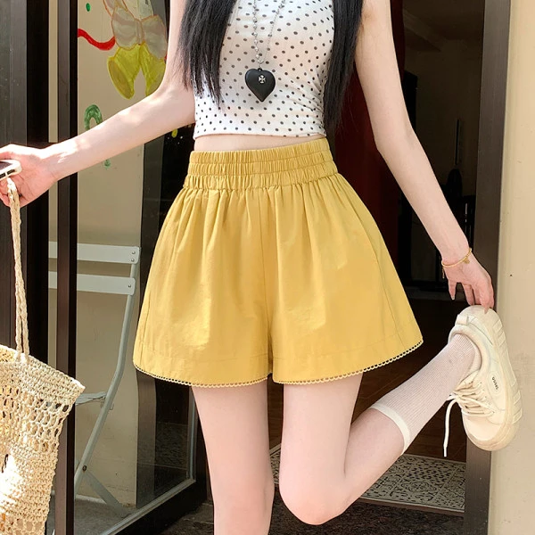 2025夏新款辣妹短裤女时尚花边裙裤宽松休闲裤百搭高腰短裤阔腿裤