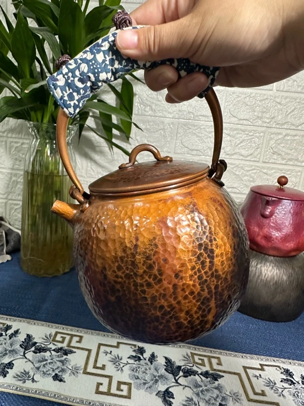 1200ml纯手工紫铜壶龙蛋一体壶高温火烤色孤品捡漏烧水壶茶壶泡茶