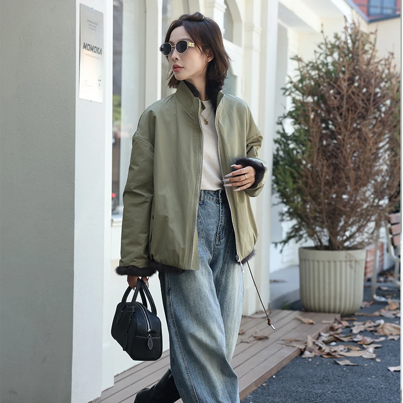 【TD】82500真皮草双面穿派克服