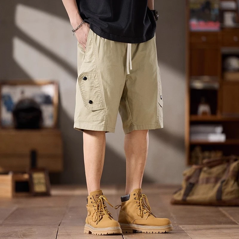 美式潮牌设计工装短裤男夏季薄款纯棉休闲中裤男士复古五分裤子潮