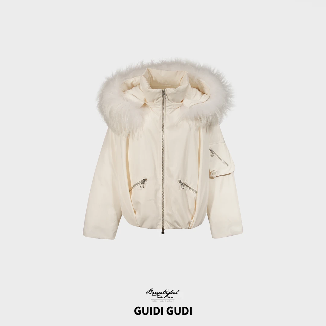 GUIDI GUDI【云边之际】秋冬极简风休闲鹅绒服外套/黄加蓝