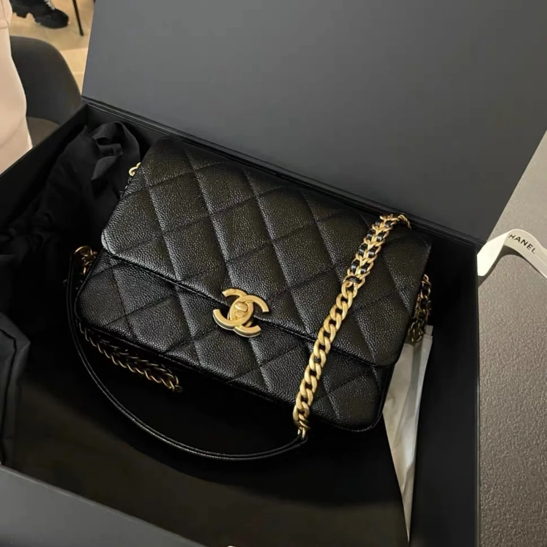 99新 Chanel/香奈儿 7姐专场/22P黑金荔枝牛方胖子链条包