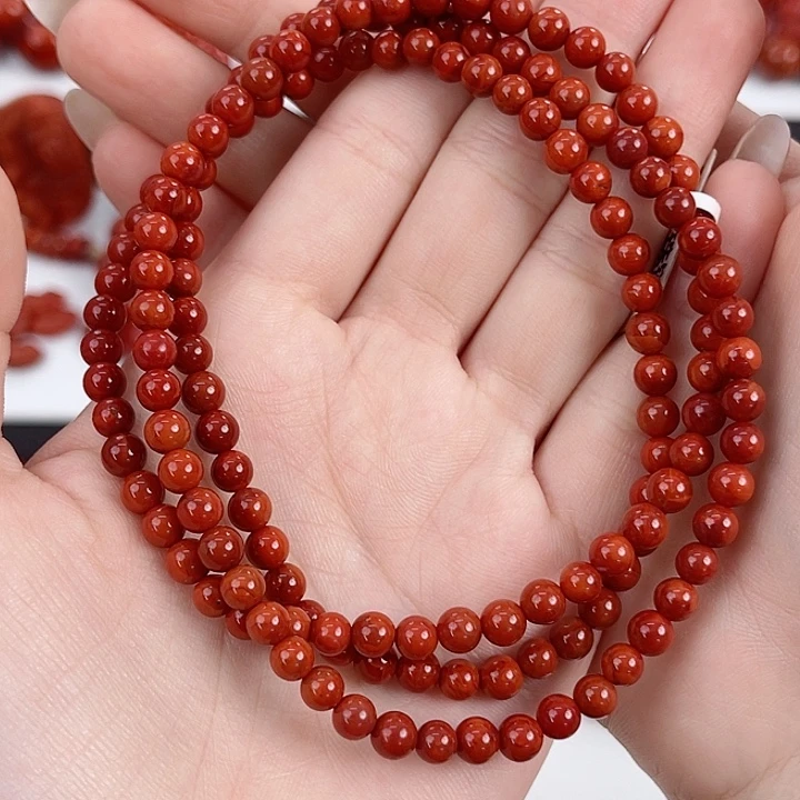 简***一南红玛瑙未镶嵌瓦西柿子锦满肉5mm多圈