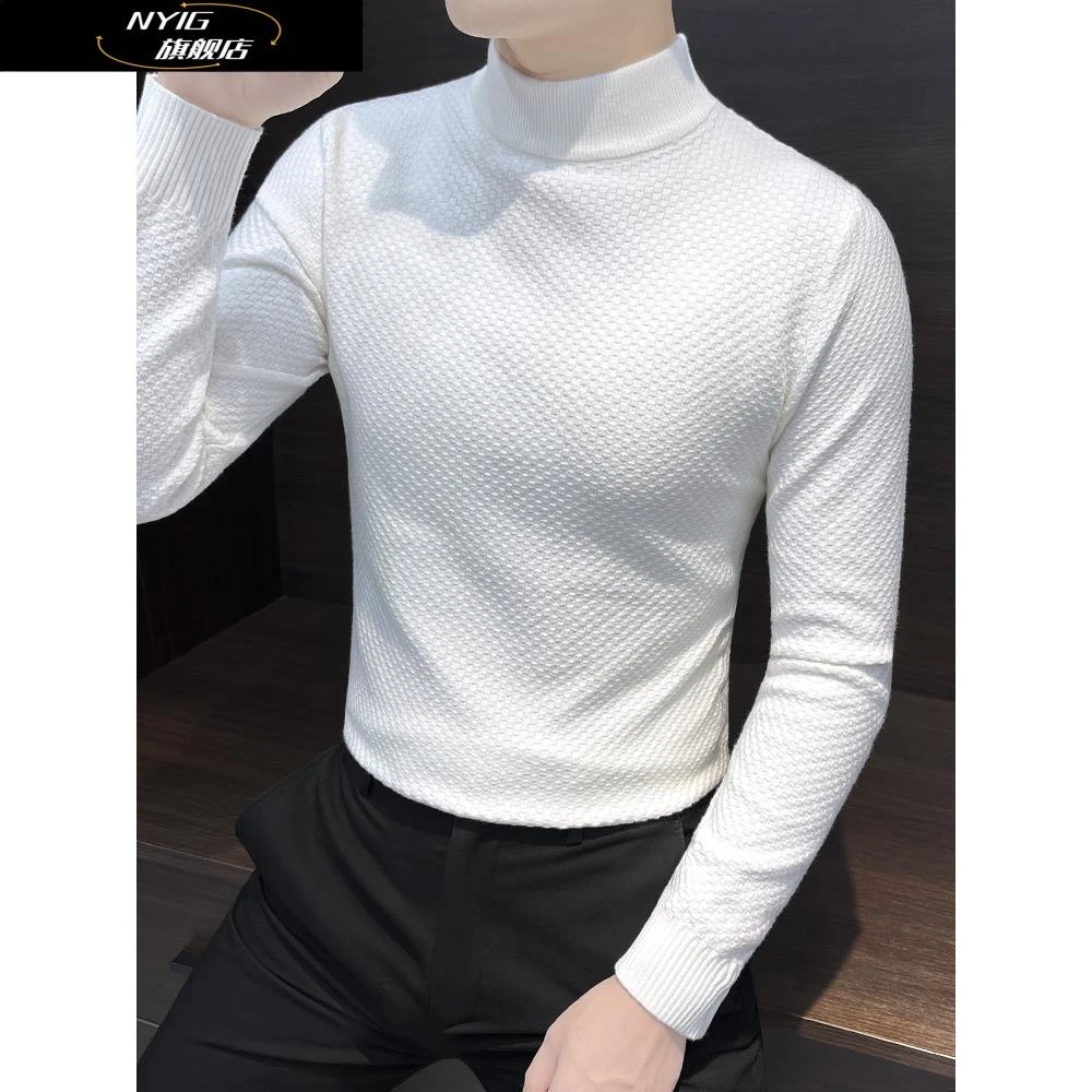 NYIG半高领毛衣男士秋2025新款高级感内搭时尚百搭潮流针织打底衫