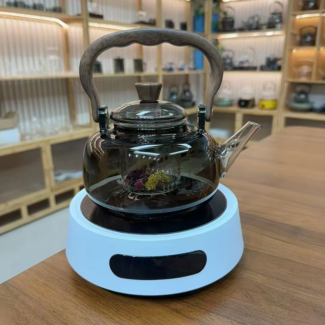 正茗堂白色电陶炉新款轻便煮茶炉玻璃壶套装1500瓦煮茶炉