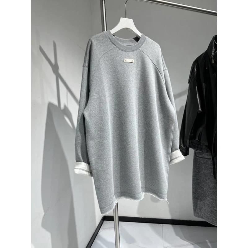 真心好看！巨推荐！卫衣女宽松中长毛边加绒慵懒风长袖外穿打底上衣