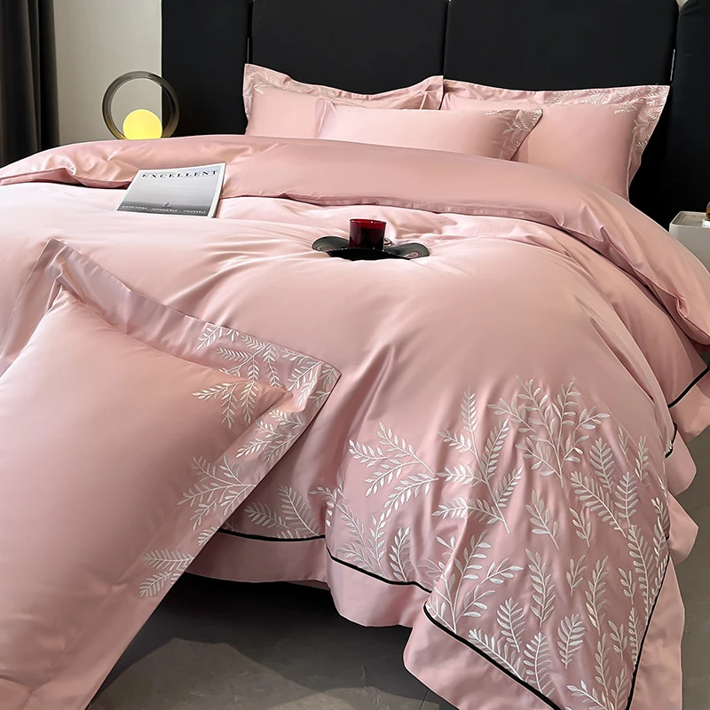 高端轻奢160支全棉四件套纯棉刺绣被套床笠亲肤裸睡床单床上用品4