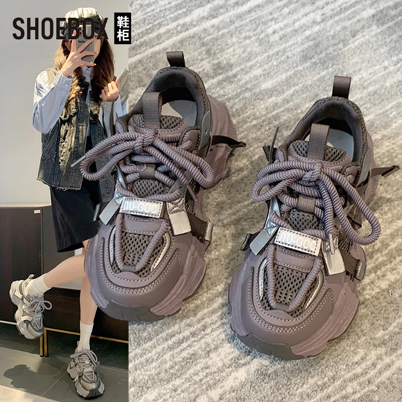 SHOEBOX鞋柜老爹鞋女2025新款爆款夏秋季百搭厚底网红休闲运动鞋