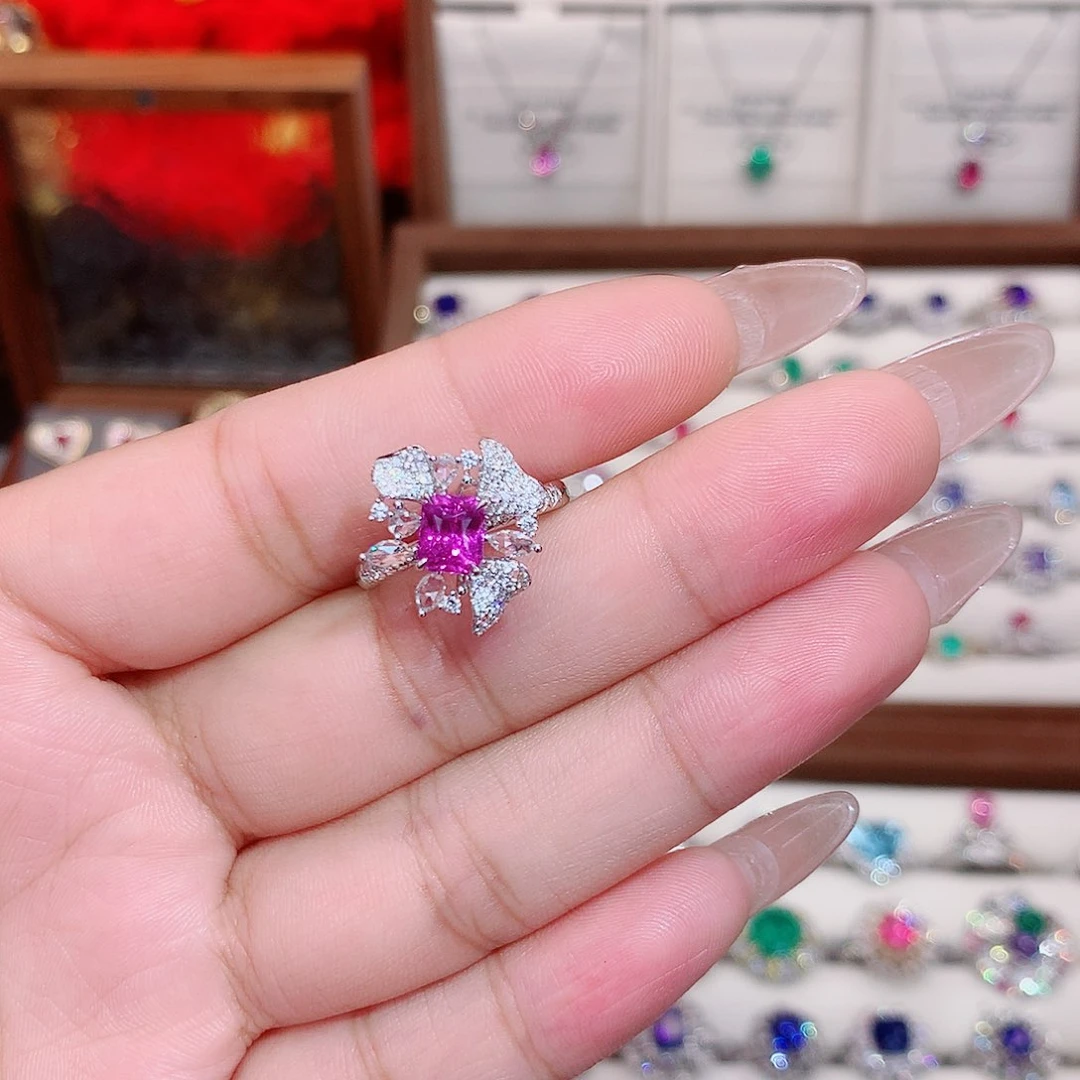 彩色蓝宝石戒指18K金镶嵌1.2ct/七天无理由