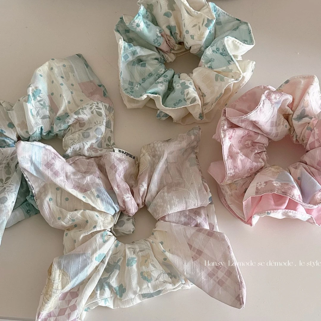 清新拼接甜美碎花发圈温柔日常大肠圈少女感方巾甜美发饰新款