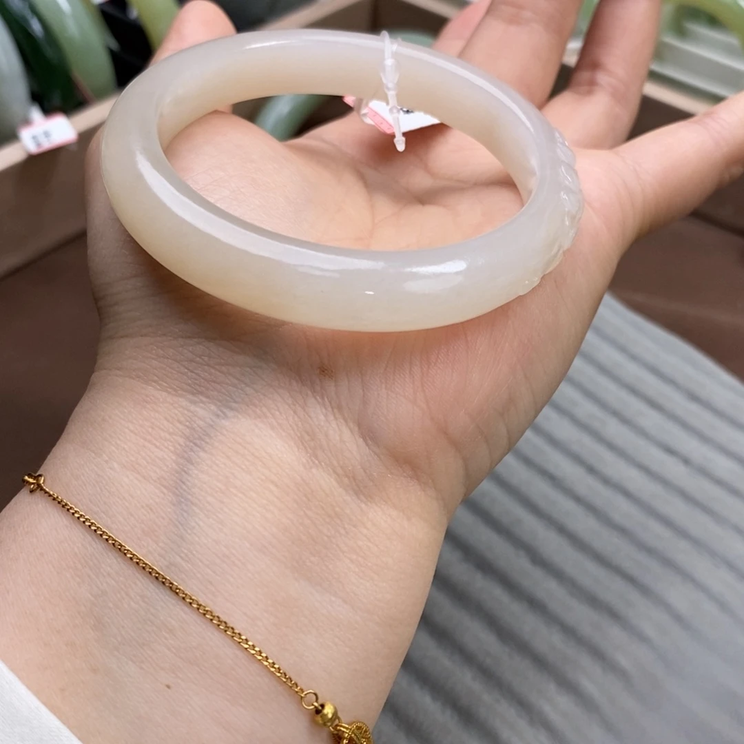 和田玉手镯未镶嵌藕粉手镯56.3#