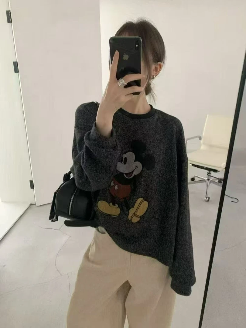 25657番外秋季新款印花卡通套头时尚百搭磨毛长袖短袖T恤女