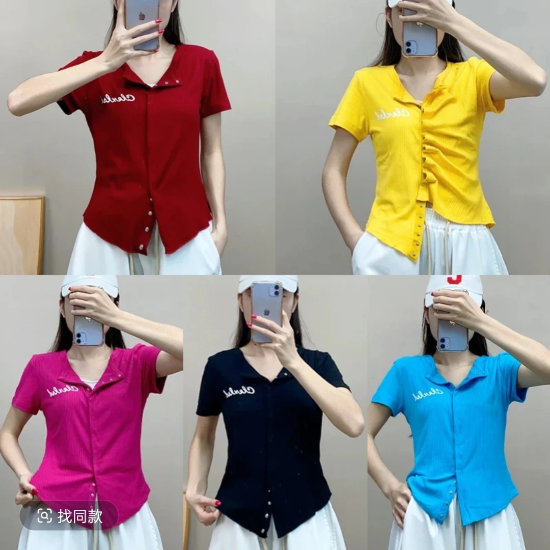 2025夏季新品修身两穿暗扣百搭显瘦T恤D838
