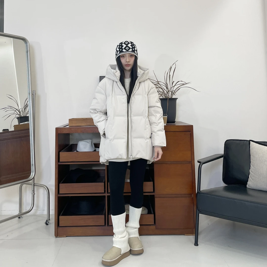 euri90白鹅绒｜高充绒190克+简约保暖中长款连帽鹅绒羽绒服-MY5547