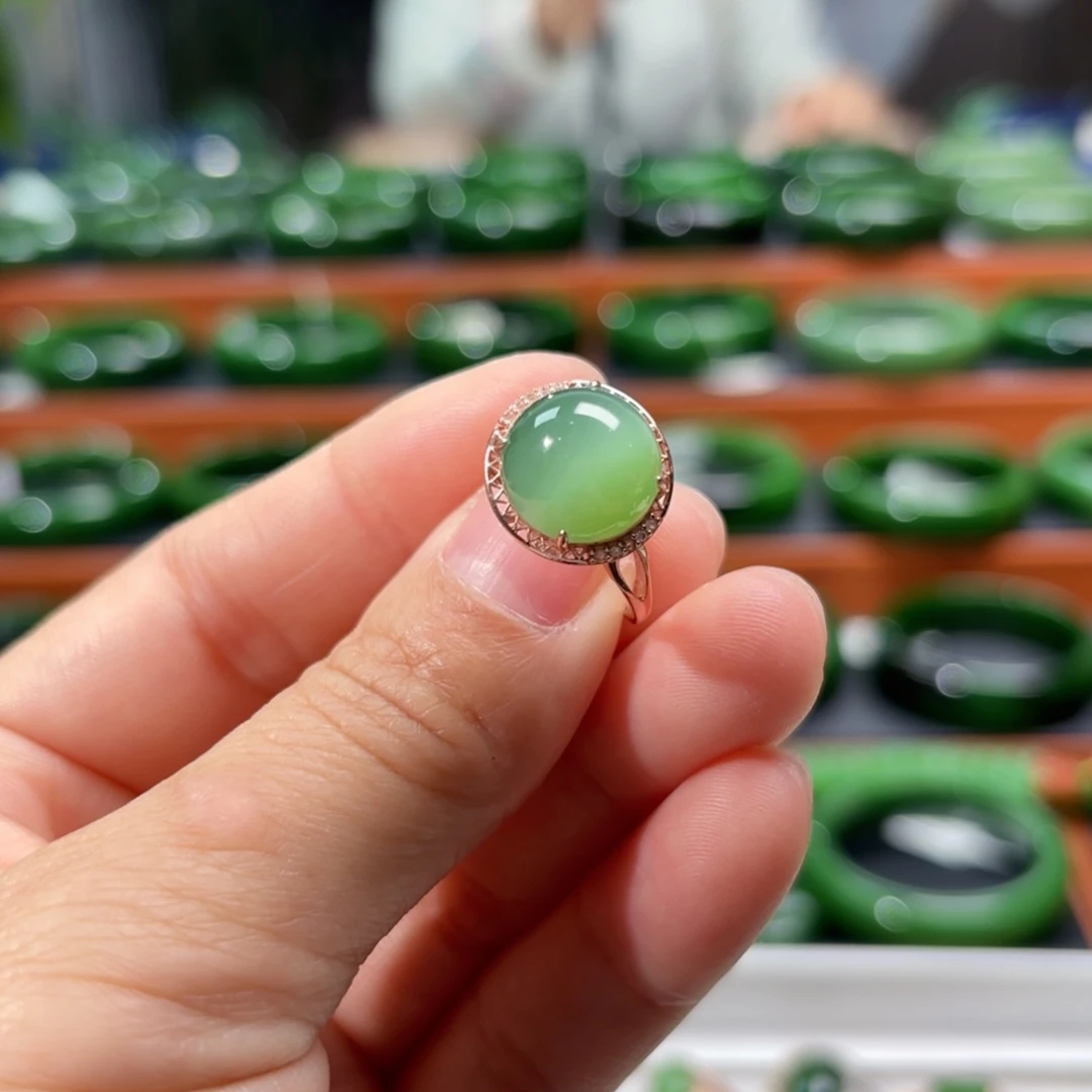 和田玉银S925镶嵌戒指