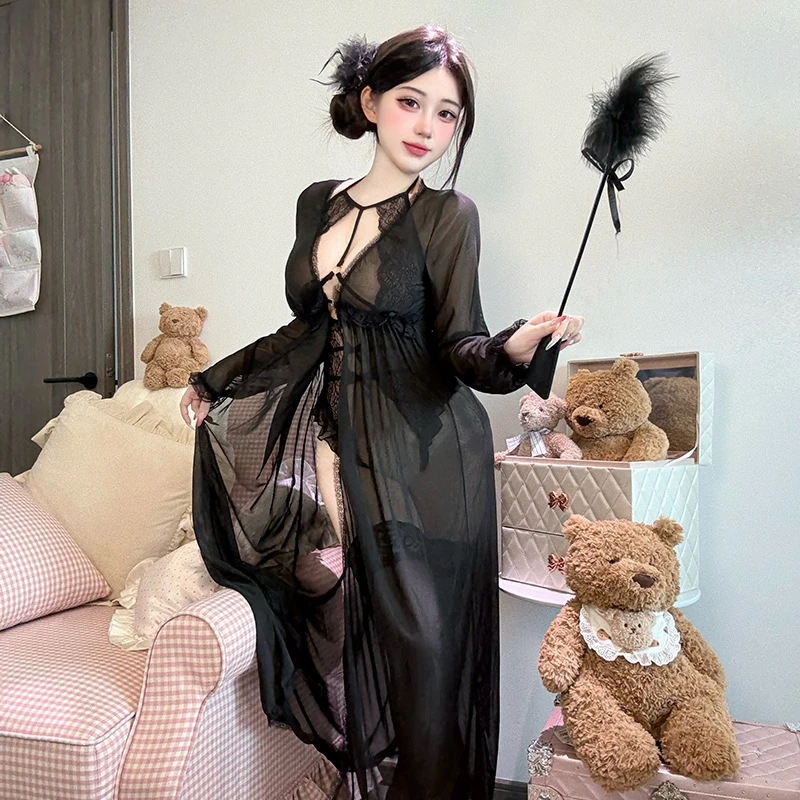 约会战袍性感睡衣蕾丝连体黑色睡衣火辣诱惑睡裙知性纯欲套装