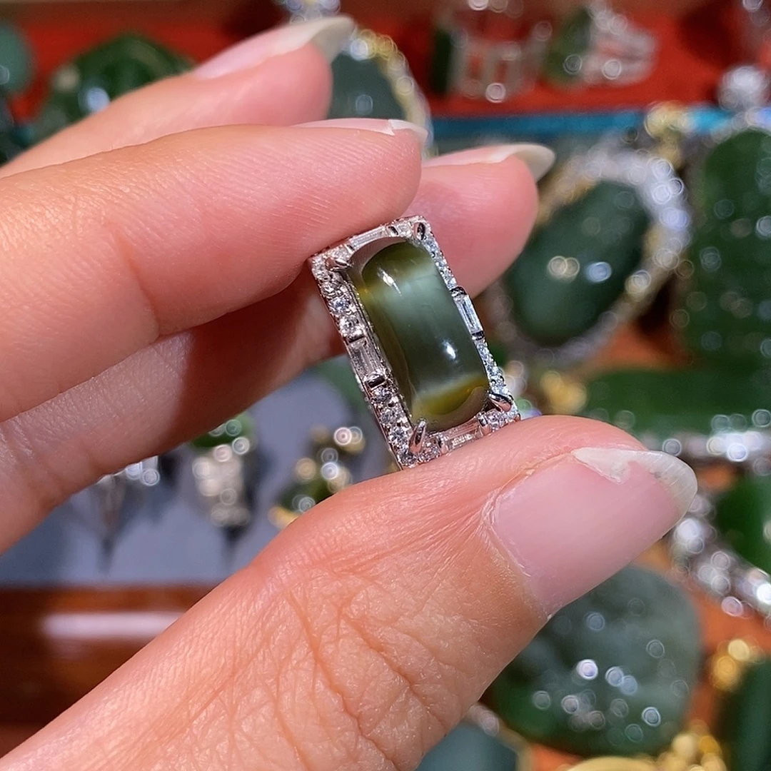 和田玉（碧玉）银S925镶嵌戒指