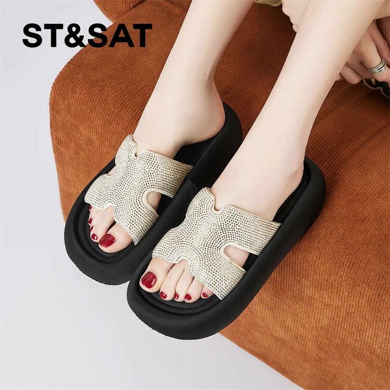 星期六国风厚底凉拖鞋一字拖厚底时尚高跟日常凉鞋平底休闲
