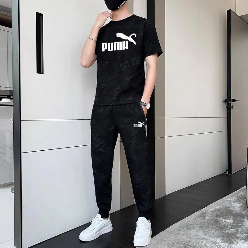 【Npkp&Victorit官方】休闲运动套装男夏季薄款冰丝圆领短袖t恤长裤