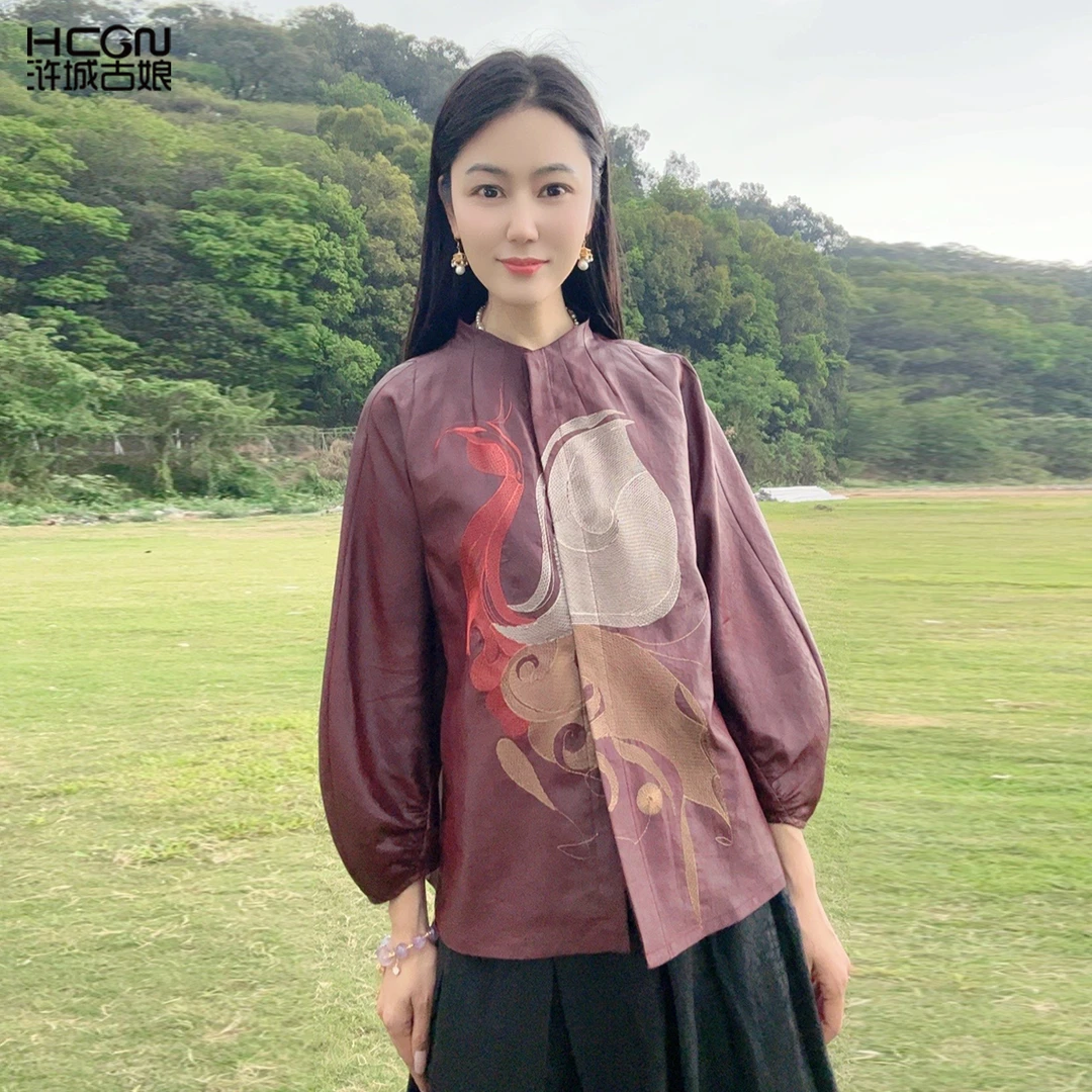 中式端午旅游出街衣服香云纱新款国风气质通勤百搭上衣WB2504210