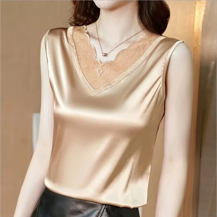 J669高端品牌春夏装丝吊带女背心内搭蕾丝设计感无袖打底上衣