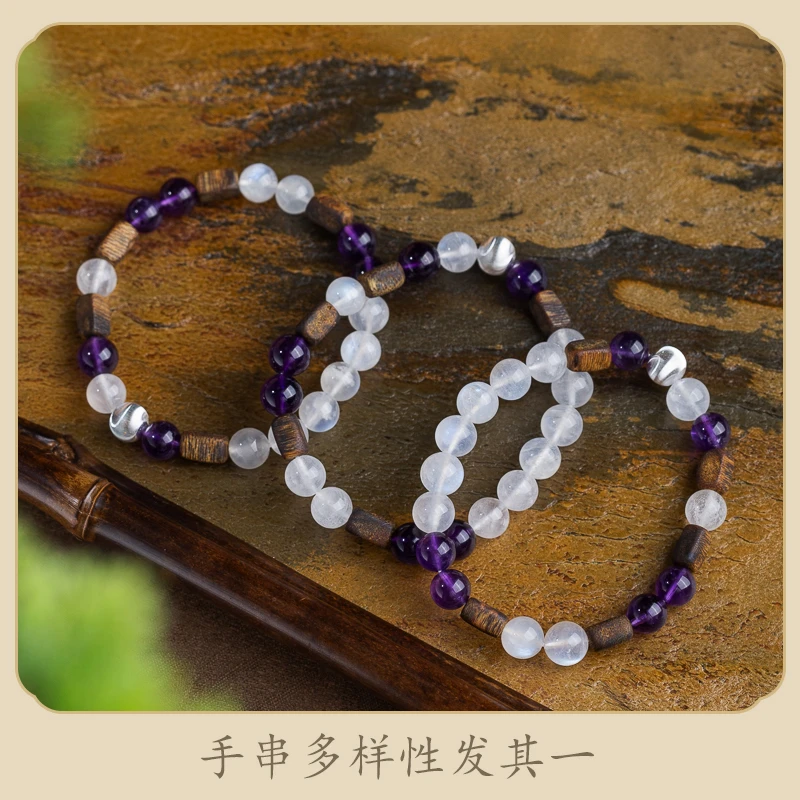 沉香莺歌绿奇楠沉香随形长方珠8mm月光石单圈手串多样性发其一