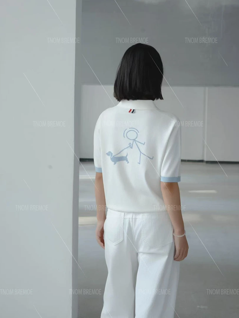 TB【人牵狗系列】男女同款短袖POLO衫极简百搭时尚翻领T恤